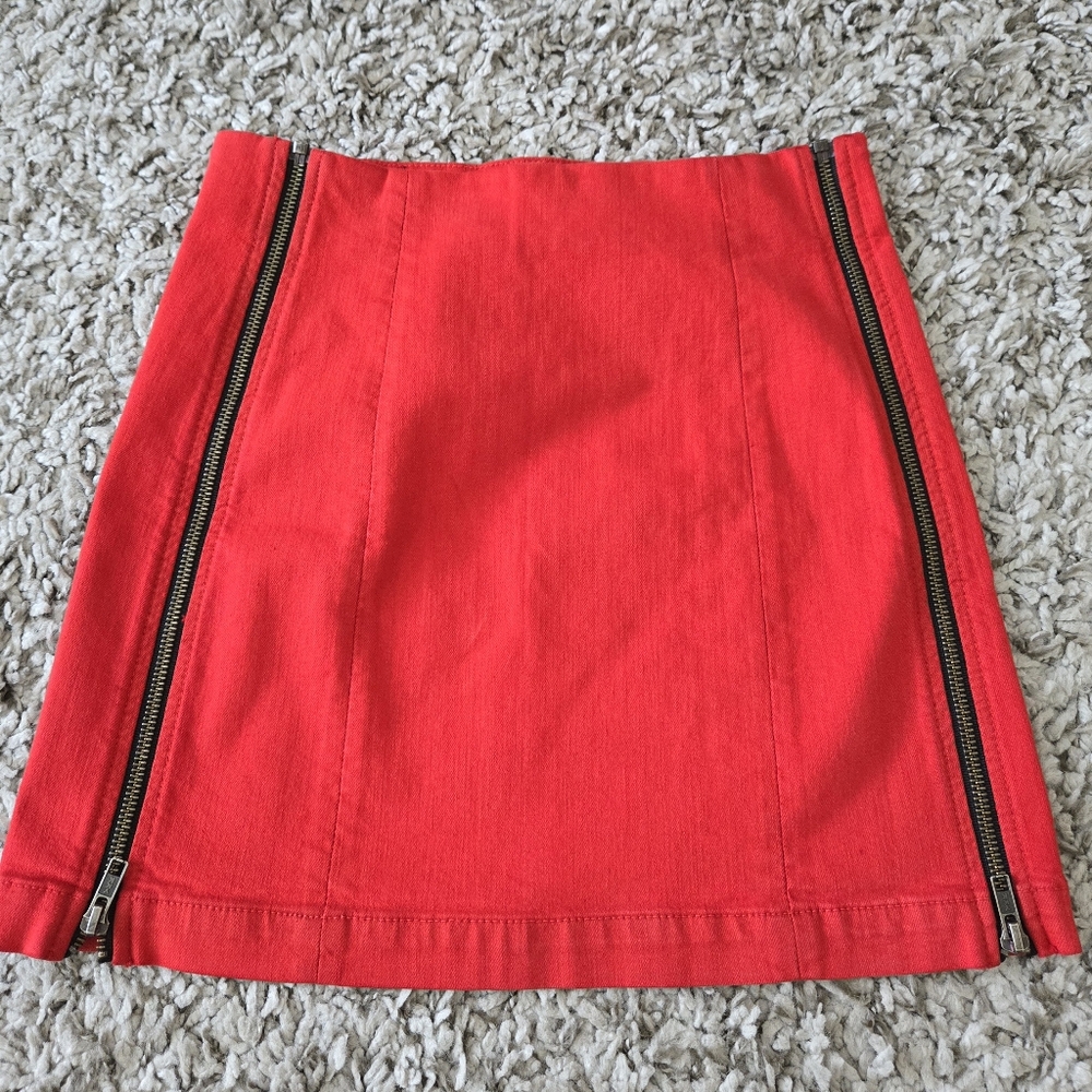 Carmar Designer Red Mini Skirt Zipper Accent Denim Grunge Cute Goth Womens Sz 26